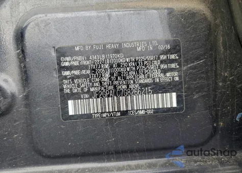 2016 Subaru Crosstrek Limited from USA, damaged, VIN JF2GPALC7G8266215